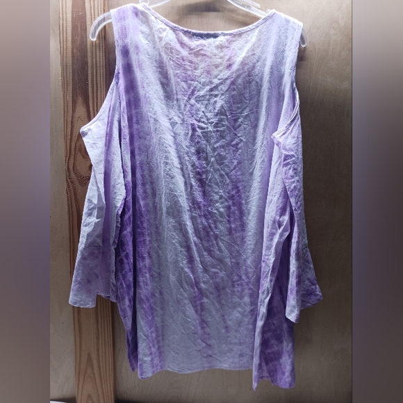 Avon Open Shoulder Blouse/Size L 12-14/Lightweight Purple Tie Dye Ruffle Sleeve - Picture 11 of 14
